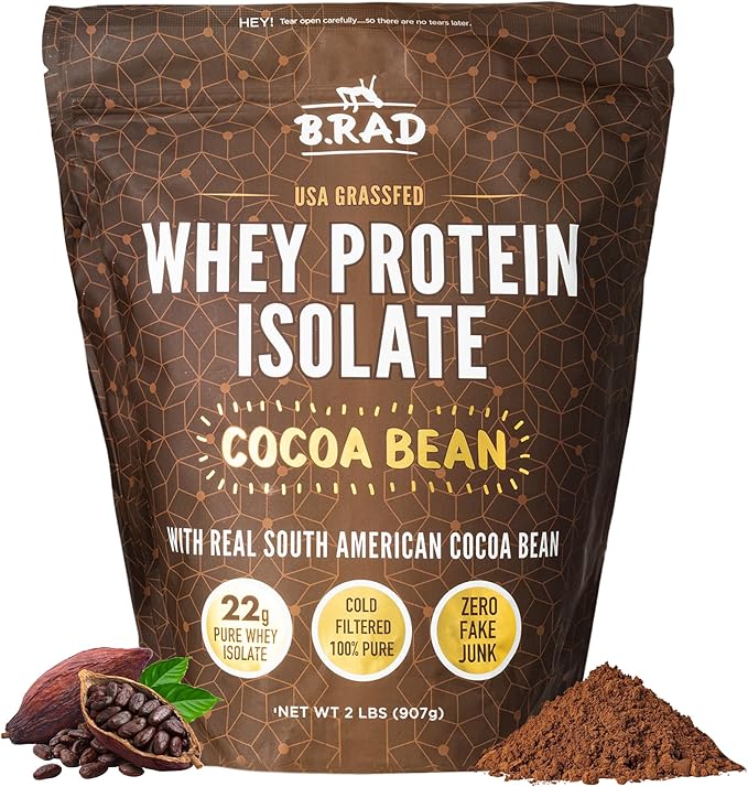 B.rad Grass Fed Whey Protein Isolate | Ultra-Pure All-Natural Clean Ingredients | 2 Pounds | 100% USA Sourced | Cocoa Bean (Chocolate)