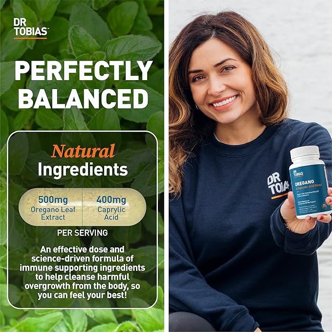 Dr. Tobias Omega 3 Fish Oil and Oregano &amp Caprylic Acid Supplements Supports Heart Brain Immune with Gut Flora Balance Complex &amp Intestinal Health for Women &amp Men