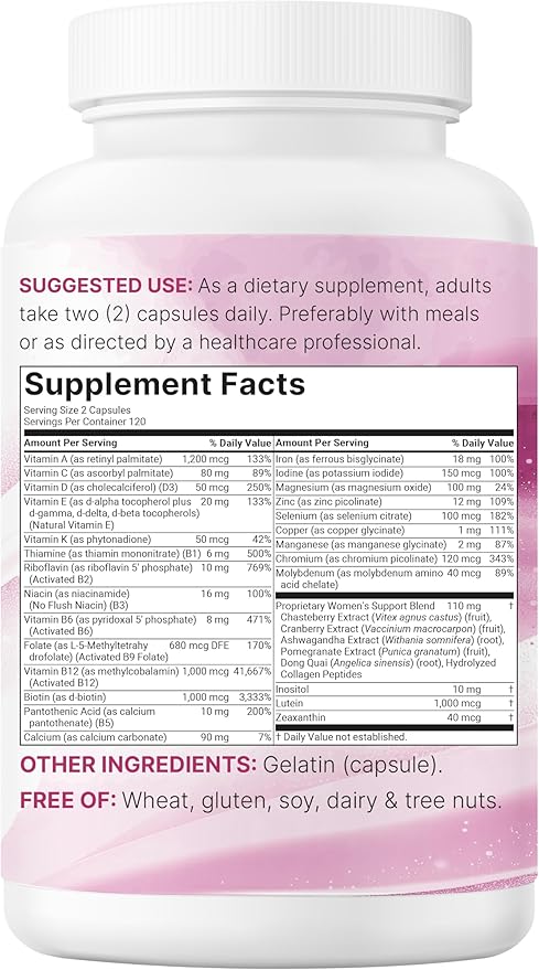 Micro Ingredients Pure Methylated Multivitamin for Women 240 Capsules | 32-in-1 Formula with Vitamin B C D + Iron Methylfolate &amp More | Supports Women 's Daily Wellness | Filler Free Non-GMO