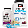Force Factor Hair Growth Accelerator Capsules 90 Capsules + Amazing Ashwa Complete Calm Support with KSM-66 Ashwagandha Blueberry Pomegranate 60 Soft Chews