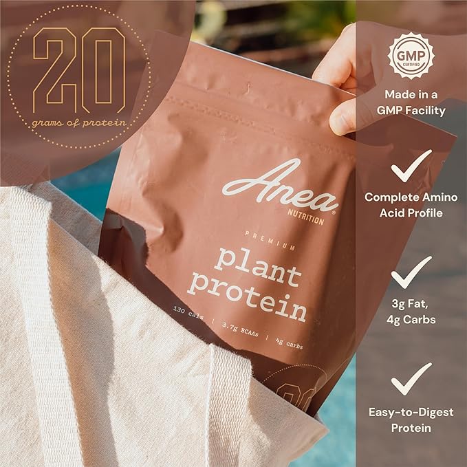 Anea Plant Protein - Chocolate | 20g Vegan Protein | Complete Amino Acids | Dairy-Free Gluten-Free Cholesterol-Free | Rich Chocolate Flavor | Made in GMP Facility