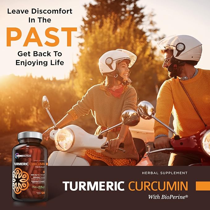 OmniBiotics Organic Turmeric Curcumin Supplement with Black Pepper Extract – 1500mg Turmeric with 95% Curcuminoids &amp BioPerine High Absorption for Joint Support – 120 Vegan Capsules