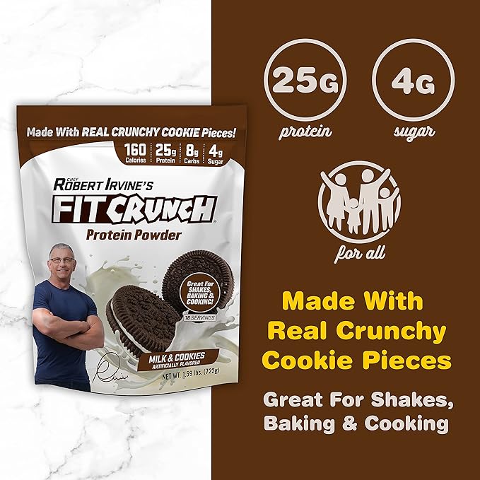 Fit Crunch Tri-Blend Whey Protein Keto Friendly Low Calories High Protein (18 Servings Milk &amp Cookies)