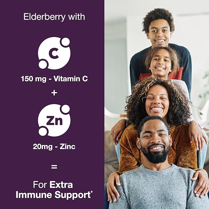 Elderberry Vitamin C and Zinc Capsules for Adults | 240 Count with Quercetin &amp Vitamin D3 | 6-in-1 Immune Support Supplement Pills | Sambucus Black Elderberry Natural Immunity Vitamins | Made in U