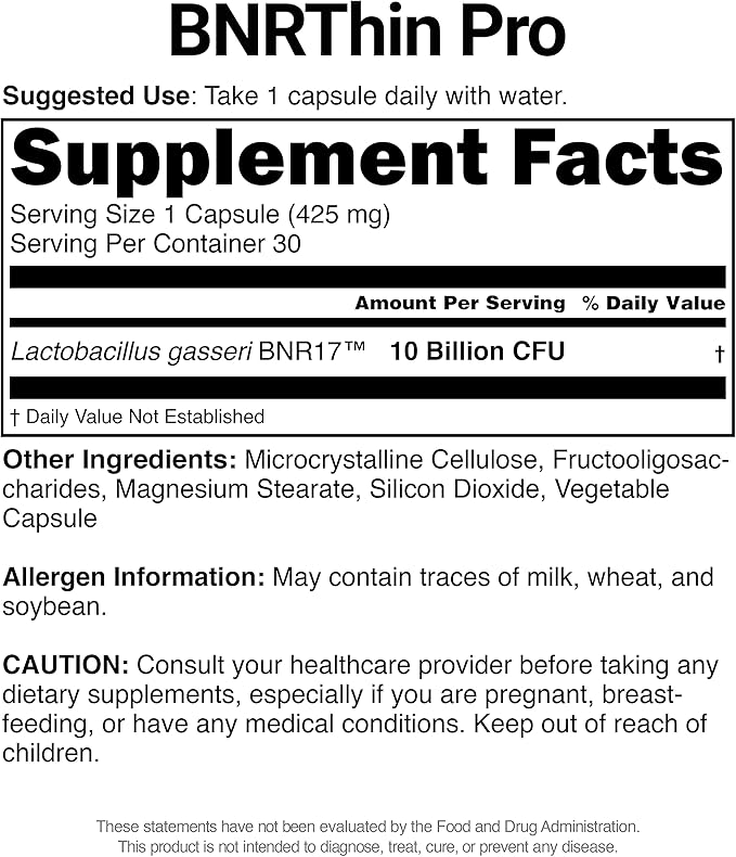 BNRThin Pro Lactobacillus Gasseri BNR17 10 Billion CFU Guaranteed Digestive Health 30Capsules x 3packs