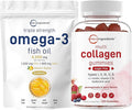 Micro Ingredients Omega-3 Fish Oil 4200 mg 240 Softgels &amp Multi Collagen Peptides Gummies Bundle Pack | Wild-Caught Fish Lemon Flavored Burpless | Type IIIIIIVX Protein