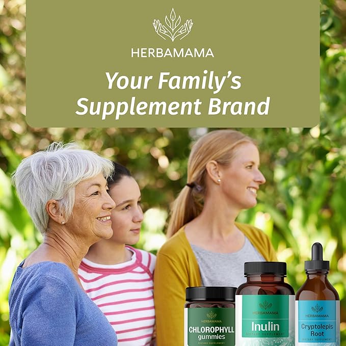 HERBAMAMA Inulin Powder Capsules 1200mg - Digestive Support &amp Gut Cleanse with Inulin Prebiotic Fiber - Vegan Non-GMO Chicory Root Powder Supplement
