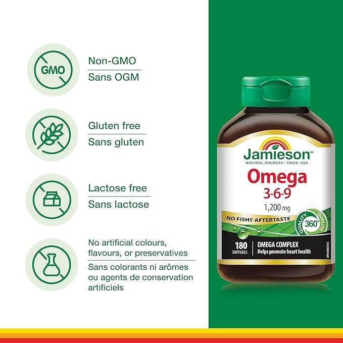 Jamieson No Fishy Aftertaste Omega-3-6-9 SoftGels 180 Count
