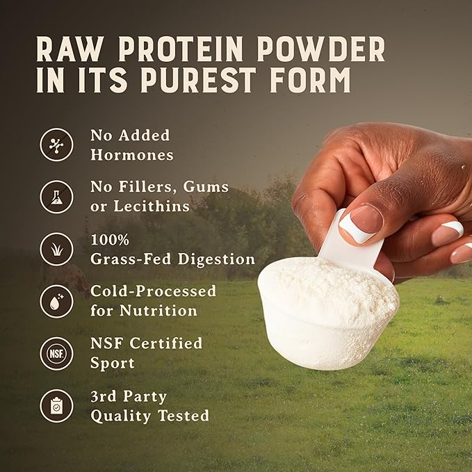 HEART &amp SOIL 100% Grass Fed Protein Powder – Single Ingredient: Whey Protein Concentrate - UNFLAVORED – Cold-Processed to Preserve Nutrients – 24g of Pure Grass Fed Whey Per Serving – 2lbs