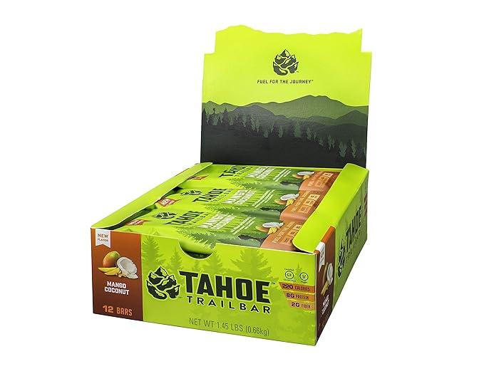 Tahoe Trail Bar Plant-Based Natural Energy Bar (1.94 Ounce Protein Bar 12 Count) High Protein Non-GMO Gluten-Free Vegan Healthy Snacks - Mango Coconut