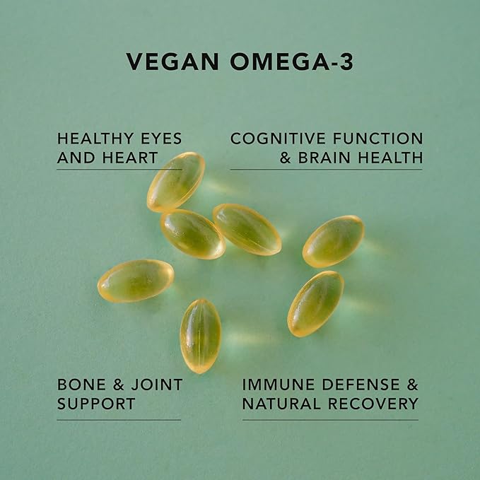 AMANDEAN Vegan Omega 3 Supplement. Premium Fish Oil Alternative. Algae DHA &amp EPA. Carrageenan Free Softgels. Algal Essential Fatty Acids. Plant Based Heart Brain Eye Skin Immune Support. (60ct