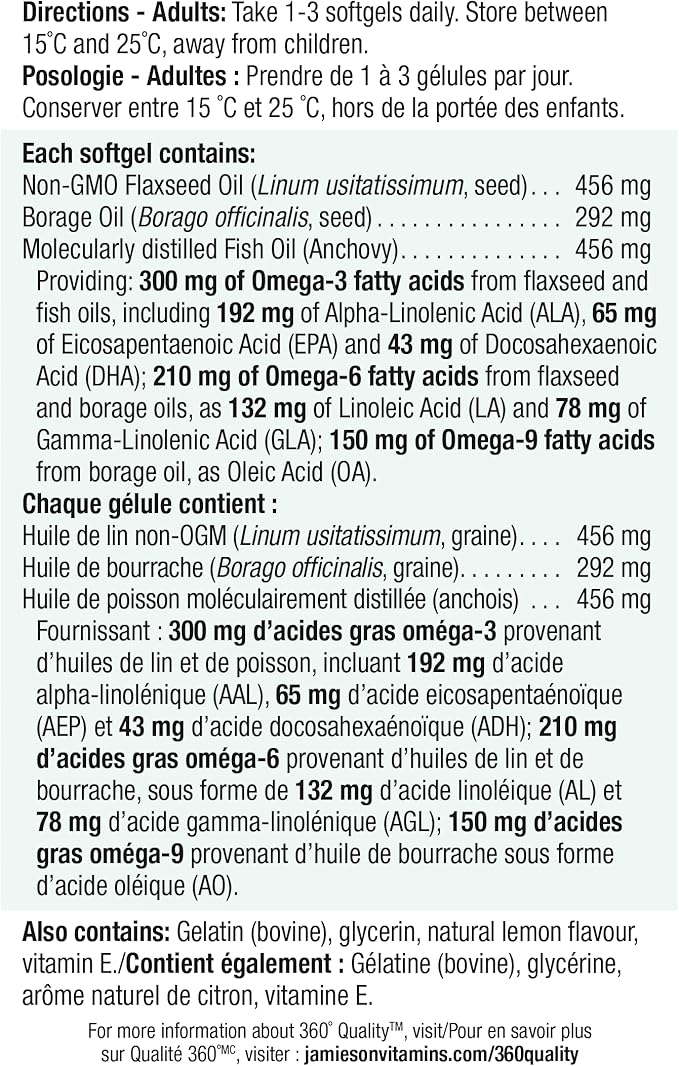 Jamieson No Fishy Aftertaste Omega-3-6-9 SoftGels 180 Count