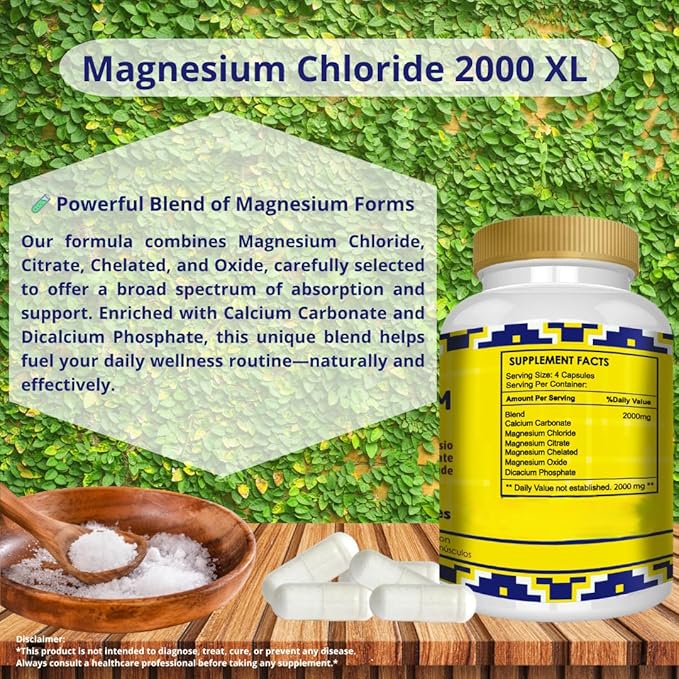 Magnesium Chloride (cloruro de magnesio) 280 Capsules - High Absorption Magnesium Citrate chelated and Oxide High Potency Mg Non-GMO 2 Pack (2)