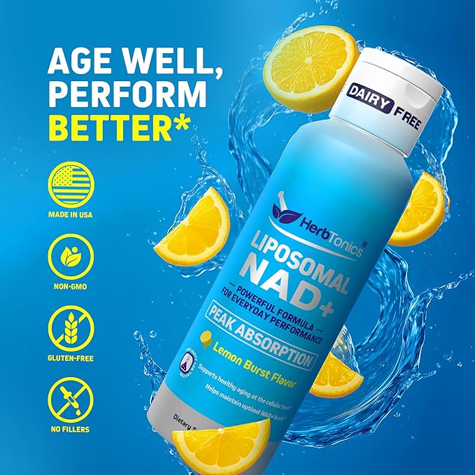 Herbtonics Liposomal NAD+ for Cellular Energy | Supports Healthy Aging Focus &amp Metabolism | Liposomal Delivery - Designed for Superior Absorption | 120ML Vegan Liquid Supplement (1 Month Supply)