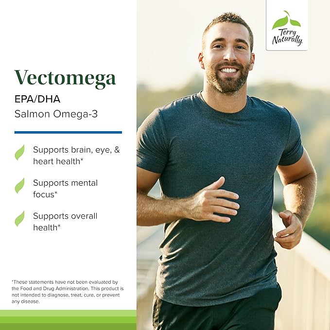 Terry Naturally Vectomega - 214 mg Omega-3 60 Capsules - Fatty Acid &amp Phospholipid Peptide Complex from Salmon Supports Heart &amp Brain Health - Non-GMO Gluten-Free - 60 Servings