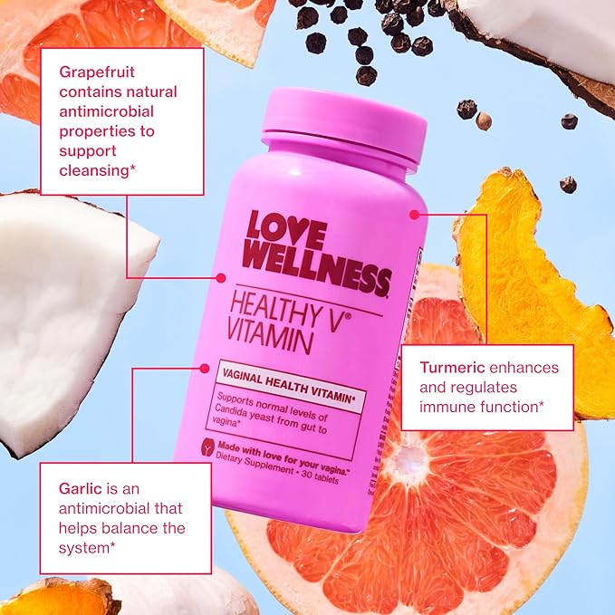 Love Wellness Healthy V Vitamin | Women's Vaginal Health Supplement | pH Balance Gut Health &amp Immune Support Supplement | Balance of Candida Yeast with Turmeric Garlic &amp Coconut Oil | 30 Cou