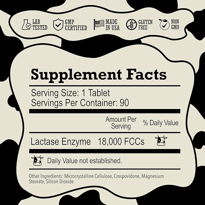 DairyPill Lactase Enzyme 18000 FCCs per Pill 90 Count Solution for Lactose Intolerance Portable Easy to Swallow Preservative and Gluten Free American Made Non GMO
