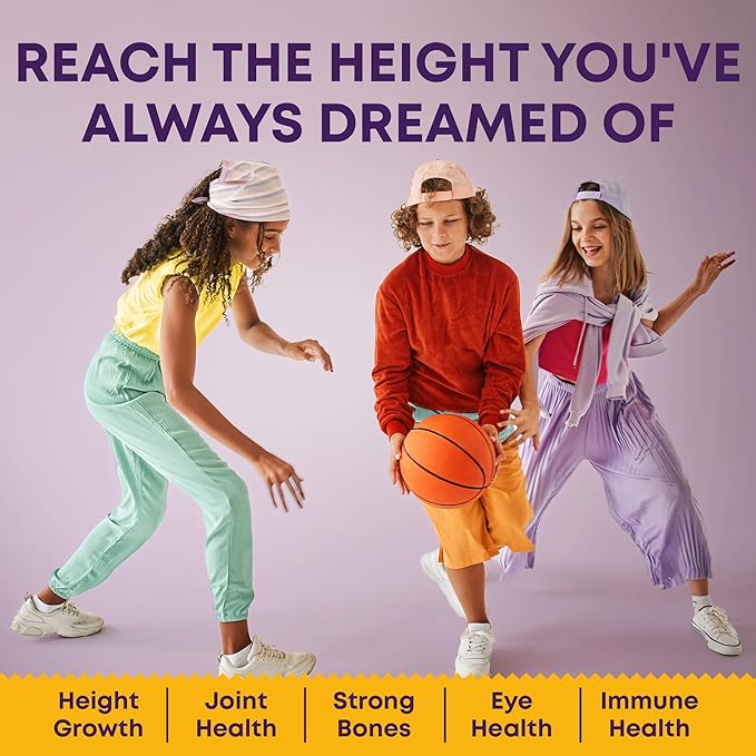 Height Growth Gummies for Kids &amp Teens - Calcium Vitamin D3 + K2 Zinc Magnesium L-Arginine Vitamin C - Multivitamin for Teen Boys &amp Girls - Grow Taller Supplement for Kids Height - 60 Gum