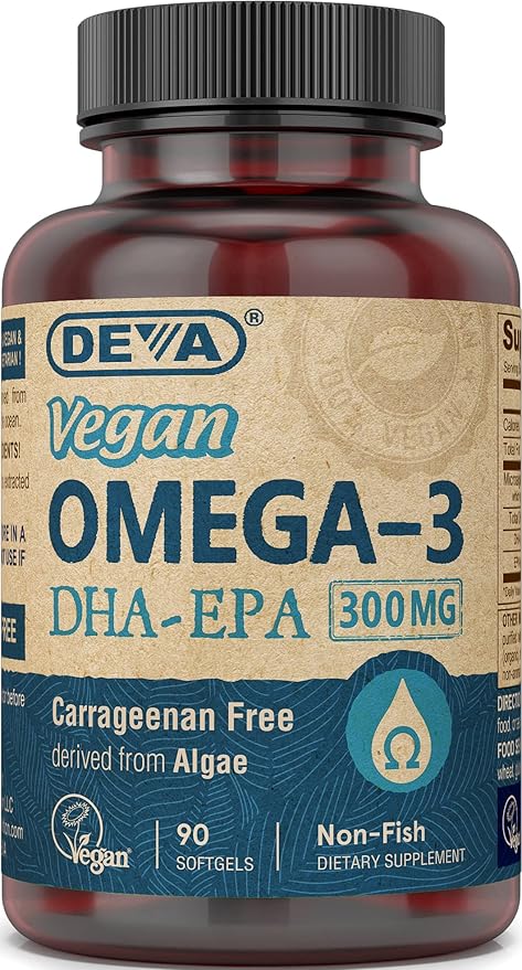 DEVA Vegan Omega-3 DHA EPA Supplement Once-Per-Day Softgel 300 MG - Carrageenan Gelatin &amp Gluten Free - Non-Fish Algae Oil Fatty Acids - 90 Softgels