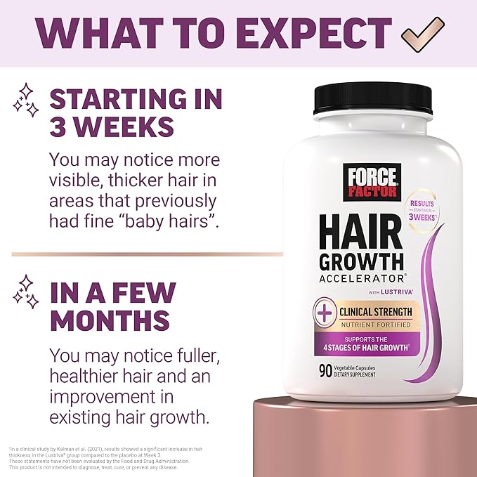 Force Factor Hair Growth Accelerator Capsules 90 Capsules + Amazing Ashwa Complete Calm Support with KSM-66 Ashwagandha Blueberry Pomegranate 60 Soft Chews