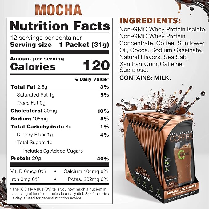 Chike High Protein Iced Coffee 12 Single Serving Packets (Mocha)