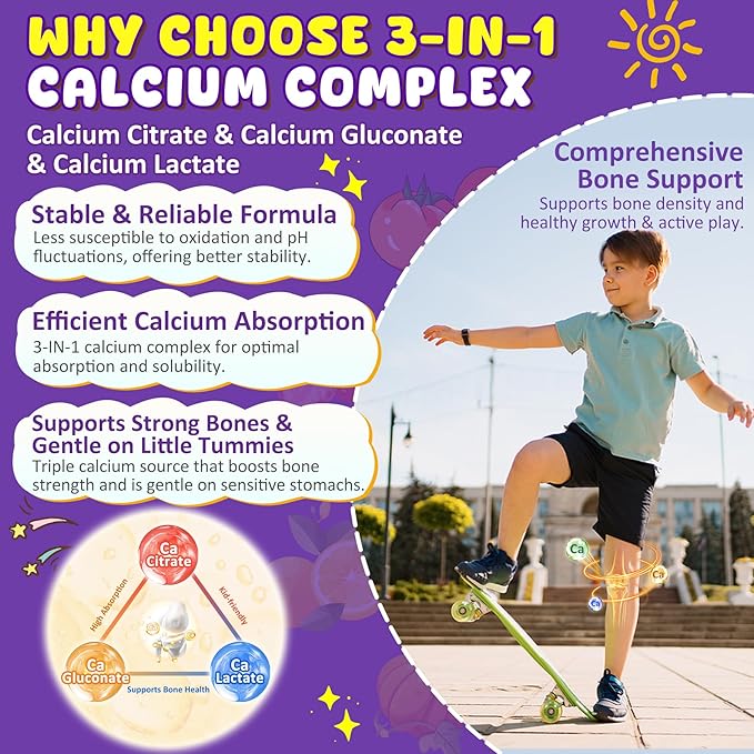 1 Pack Kids Calcium Gummies + 1 Pack D3 K2 Gummies Vitamin D3 10000 IU + K2 (MK7) 120mcg