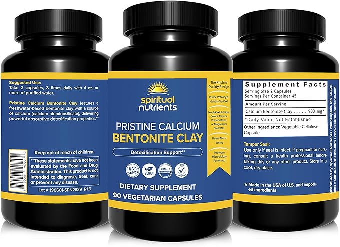 Pristine Calcium Bentonite Clay | Whole Body Detoxification Featuring Calcium Aluminosilicate | Non-GMO Vegan | 90 Capsules
