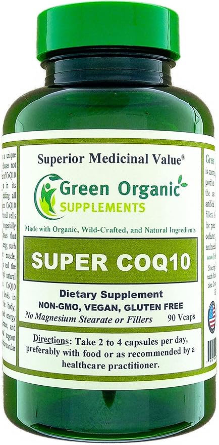 Green Organic Supplements CoQ10 (Ubiquinone) Super 90 VCaps High Absorbable Non-GMO Gluten-Free (Single)