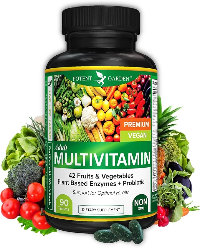 Potent Garden Adult Multivitamin for Women &amp Men 42 Fruits &amp Vegetables Plus Probiotics Supports Energy Metabolism &amp Immune System Daily Multivitamin for Men &amp Women Non-GMO 90 Tab