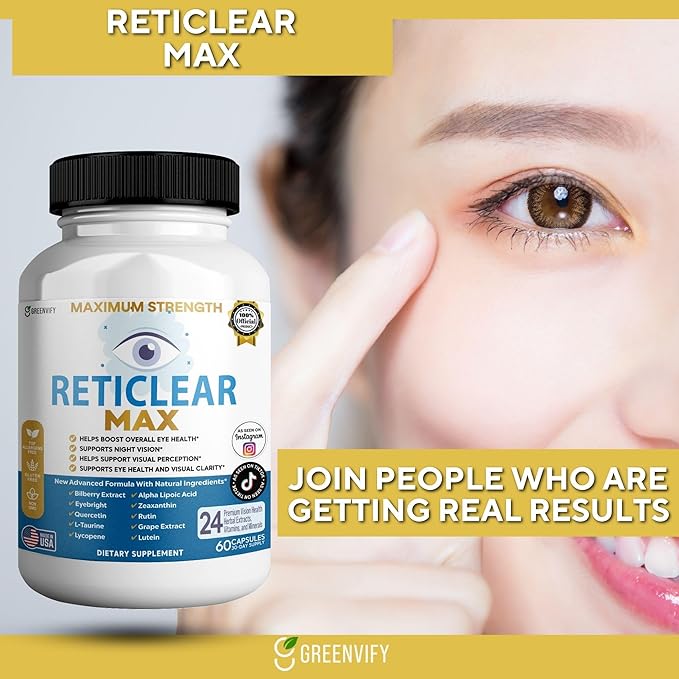 Reticlear Max Eye Health Supplement 60 Capsules Vision Support with 24 Natural Ingredients 30 Day Supply (5)