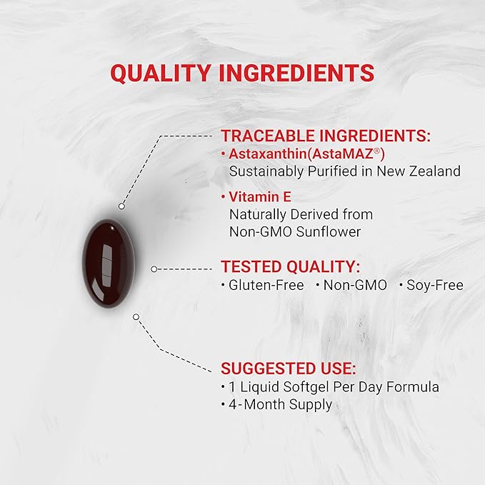 Naturalis New Zealand Astaxanthin (12mg) | Enhanced with Natural Vitamin E | Non-GMO Soy &amp Gluten Free | 120 Softgels (4 Month Supply)