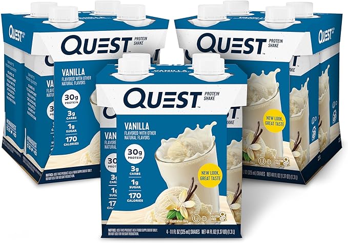 Quest Protein Shake Vanilla 11 Fl Oz 4 Count Pack of 3 and Protein Chips Chili Lime Nacho Cheese Loaded Taco Variety Pack