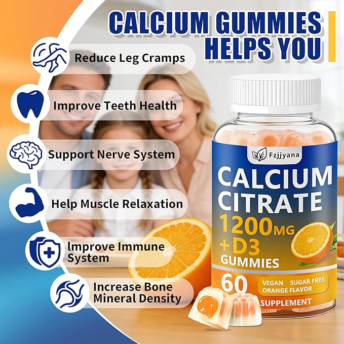 (2 Pack) Calcium Citrate with Vitamin D3 Gummies1200 Mg Calcium Supplements for Women and Men - Supports Bone Muscle &amp TeethHigh Absorption - Easy to DigestVeganOrange Flavor - 120 Count