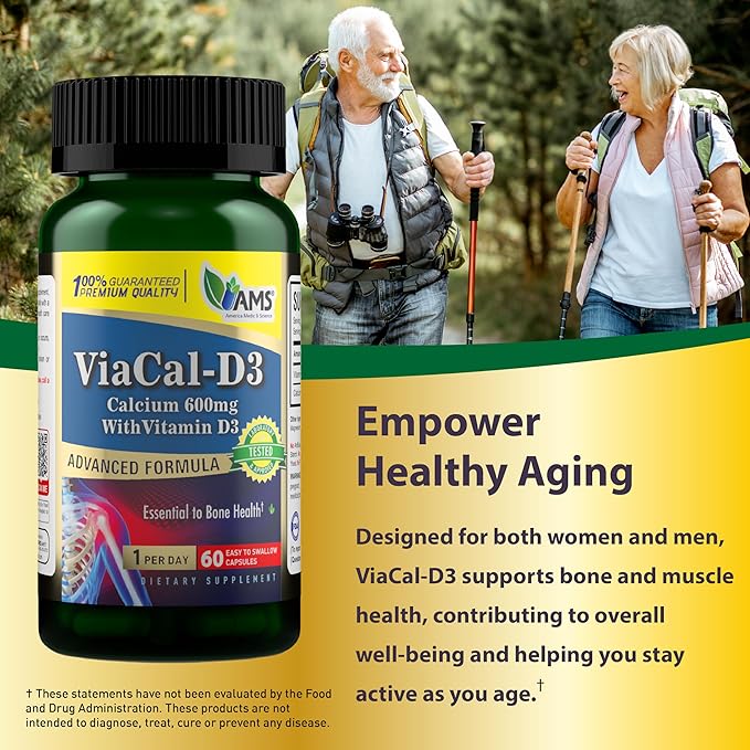 America Medic &amp Science ViaCal-D3 – Calcium 600mg with Vitamin D3 – Supports Bone Strength Muscle Function &amp Mobility – Helps Maintain Healthy Calcium Levels for Overall Wellness – 60 Capsule