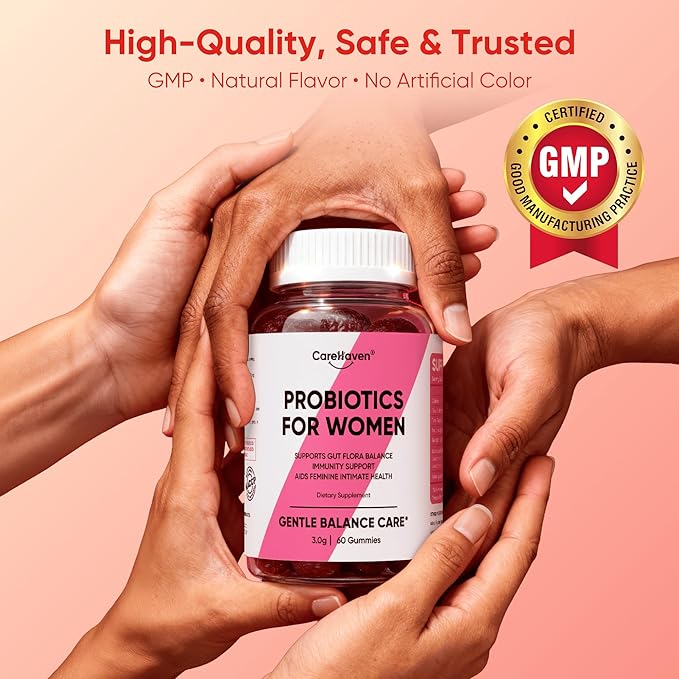 Probiotics for Women Gummies - Multiple Probiotics &amp Red Elm - Supports Gut Flora Feminine Health &amp Immune Function - 60 Active Daily Gummies (3PCS)