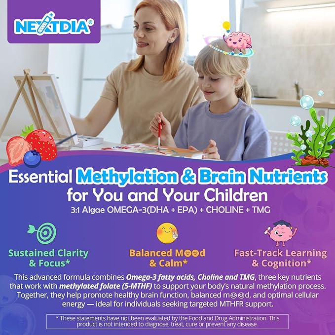 Omega-3 L-Methylfolate 1000 mcg + Methyl B12 Gummies 2Pack