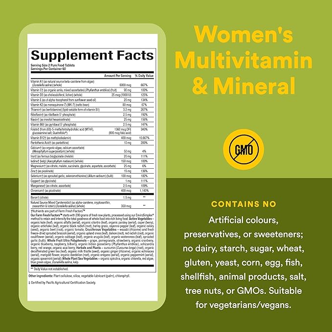 Natural Factors Whole Earth &amp Sea Women's Multivitamin &amp Mineral - Daily Whole Food Supplement with Iron Vitamin C &amp More - Vegan Non-GMO &amp Gluten-Free - 120 Tablets (60 Servings)