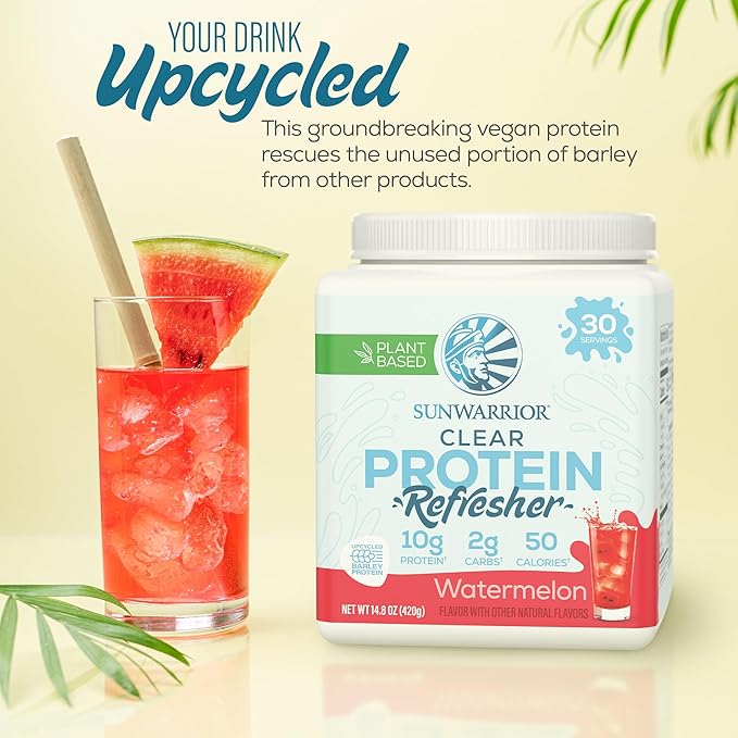 Sunwarrior Clear Protein Powder Plant-Based Water Mix Vegan and Refreshing Protein and Hydration Supplement 10g Per Serving Watermelon Flavored 420g Tub 30 Servings