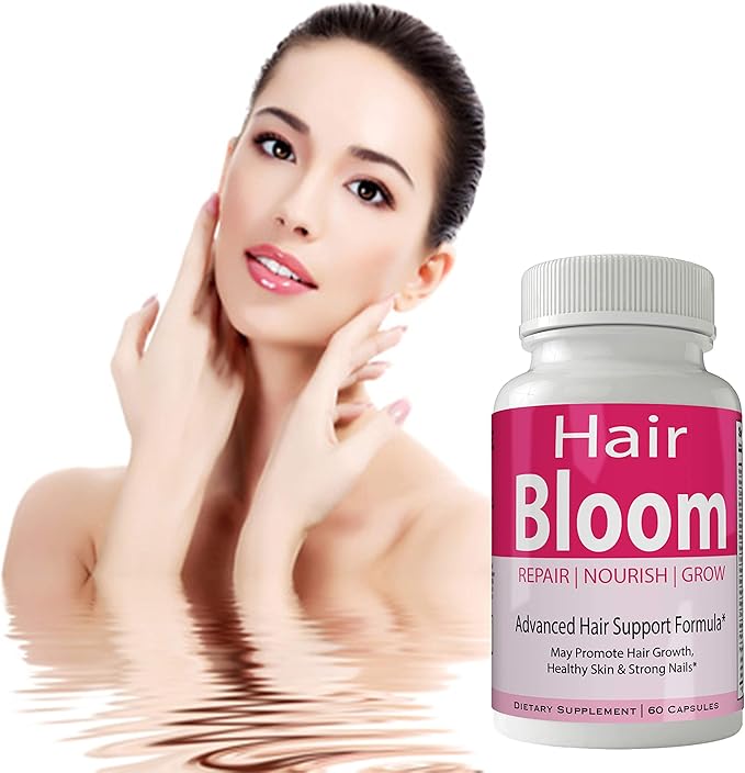 Hair Bloom Hair Growth Pills Skin and Nails Supplement - Advanced Unique Hair Growth Vitamins and Minerals with Biotin - Gluten Free 60 Capsules