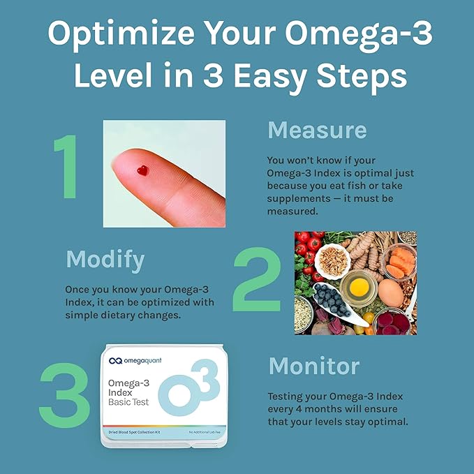 OmegaQuant Omega-3 Index Basic - The Original Omega-3 Blood Test Kit with one Drop of Blood Home Kit Includes Blood Collection Kit | 1 Omega-3 Test Kit