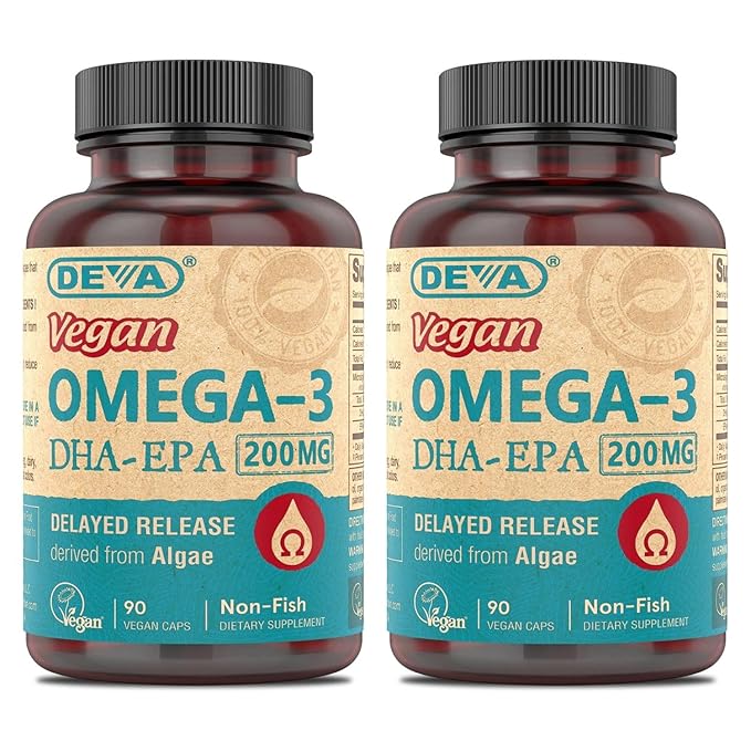 DEVA Vegan Omega-3 DHA-EPA from Micro Algae Delayed Release 90 Vegan Capsules (Pack of 2)