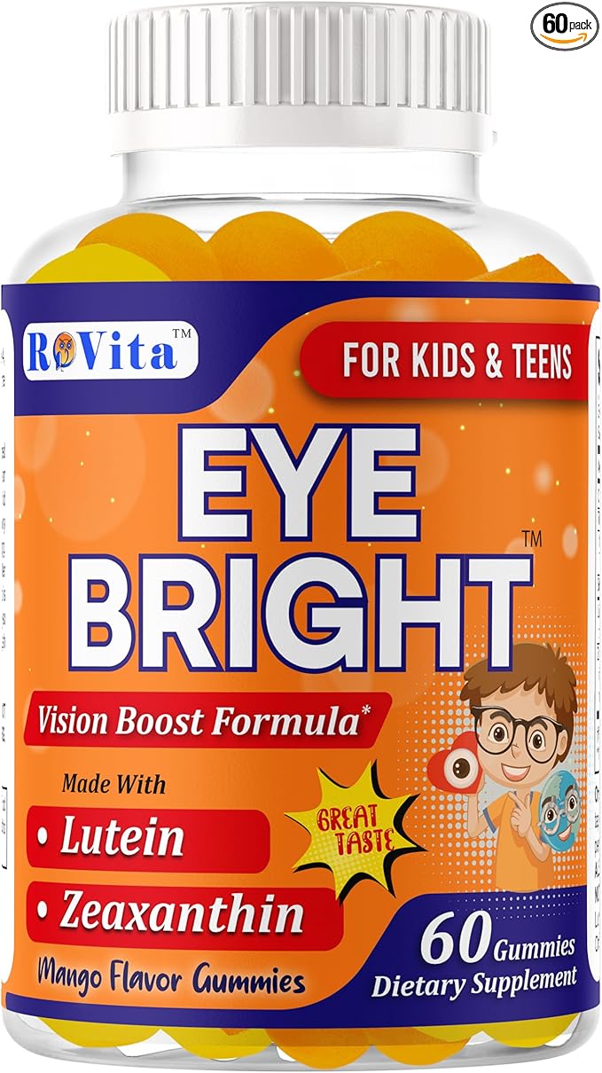Eye Bright Lutein Gummies for Kids &amp Teens– Eye Vitamins with Lutein &amp Zeaxanthin – Eye Health Supplements for Vision Support – Vitamins for Eye Health &amp Macular Support – 60 Gummies