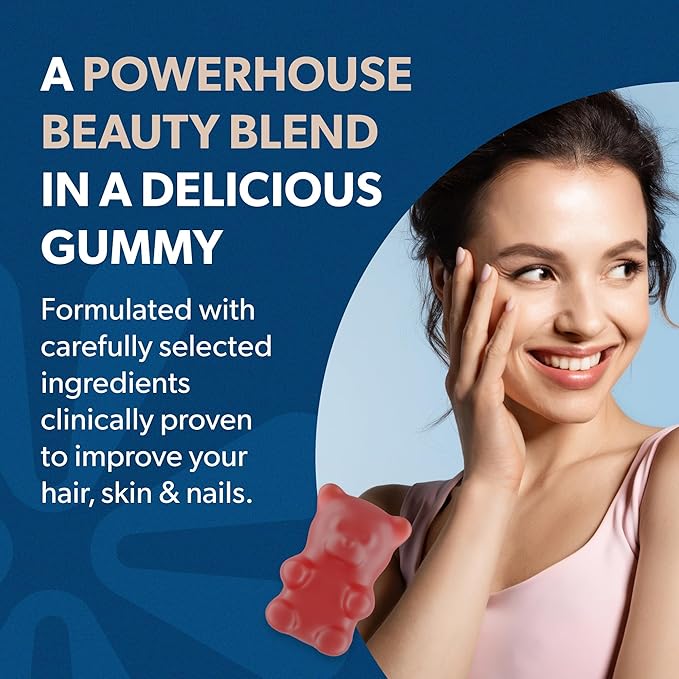 BIOMA Hair Skin &amp Nails Beauty Gummies - Supports Growth &amp Strength with Biotin Collagen Zinc &amp Vitamins C &amp D - Gluten-Free - 60 Gummies (30-Day Supply)