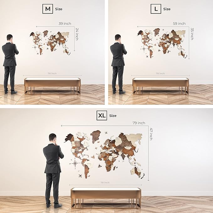 Handmade 3D Wood World Map Wall Art Large Wall Decor Track Your World Travels - Special for Home Kitchen and Office (X-Large Walnut)