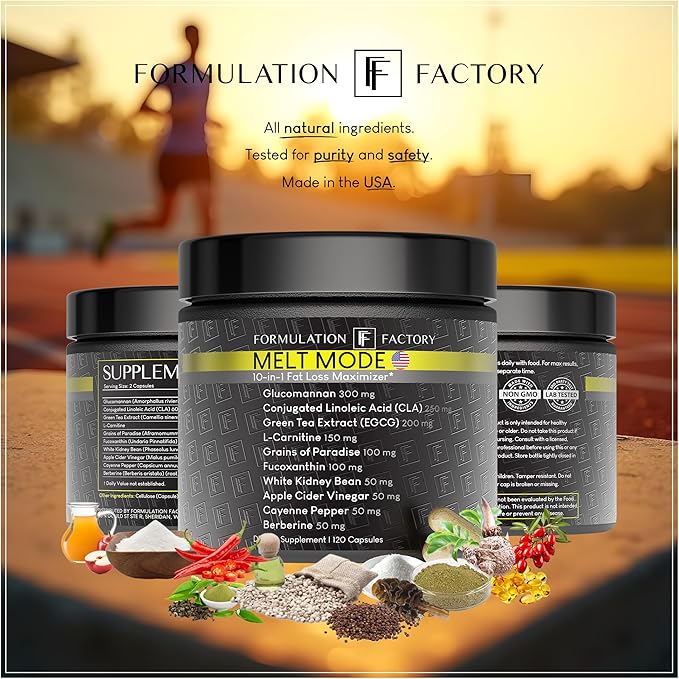 Formulation Factory Metabolism Booster - Melt Mode Natural Thermogenic Support with Glucomannan L-Carnitine &amp Green Tea Extract - Advanced Satiety &amp Energy - 120 Capsules 2 Month Supply