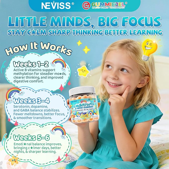 Kids Multivitamin Gummies w/Calcium Probiotics Vitamin D3 C Methylated B12 &amp Methylfolate + Kids L-Methylfolate Gummies Active 5-MTHF + Methyl B12 Cofactor Vitamin B6 B2 Choline Vegan Ome