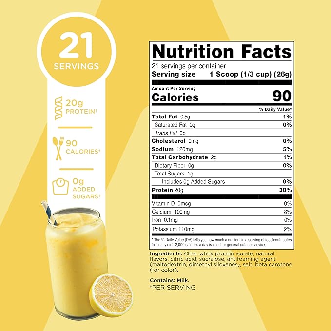 TransformHQ Clear Whey Protein Isolate (WPI) (Lemonade Flavored) 21 Servings - 20 Grams Protein Per Serving