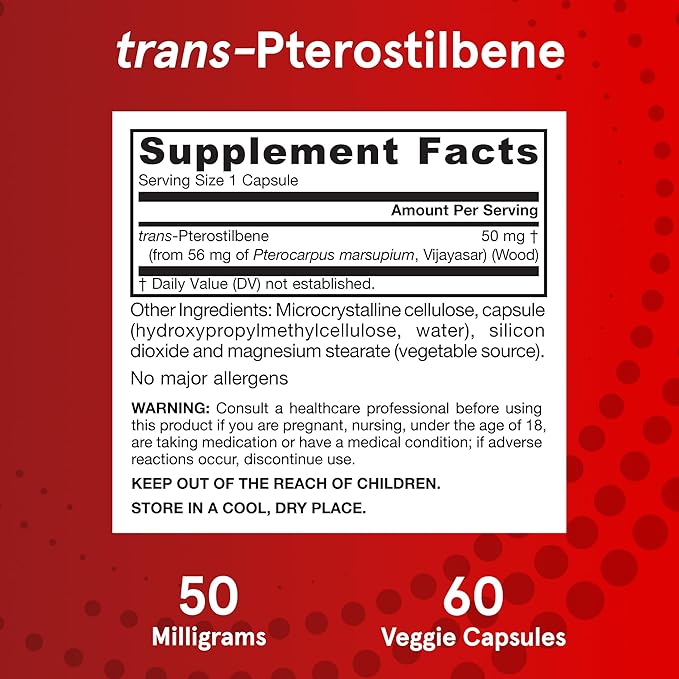 Jarrow Formulas® Pterostilbene 50mg for Antioxidant Support Dietary Supplement Supports Healthy Aging 60 Veggie Capsules 60 Day Supply