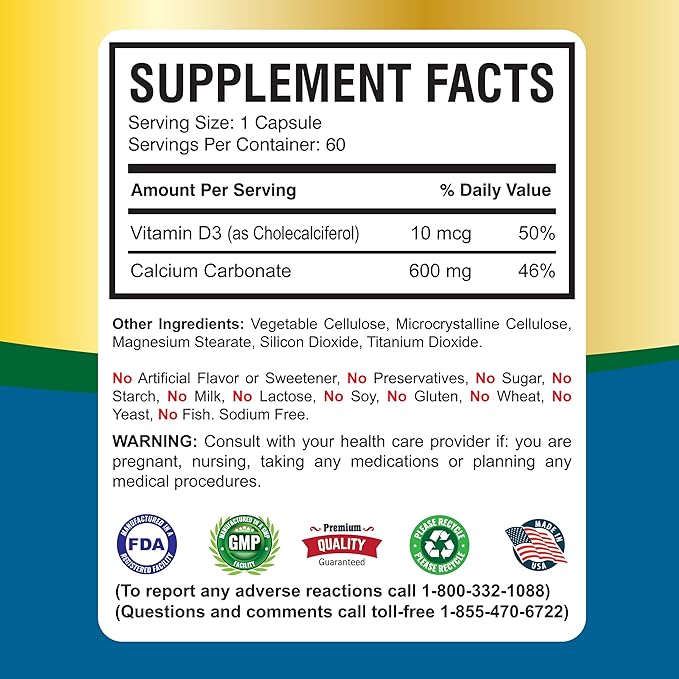 America Medic &amp Science ViaCal-D3 – Calcium 600mg with Vitamin D3 – Supports Bone Strength Muscle Function &amp Mobility – Helps Maintain Healthy Calcium Levels for Overall Wellness – 60 Capsule