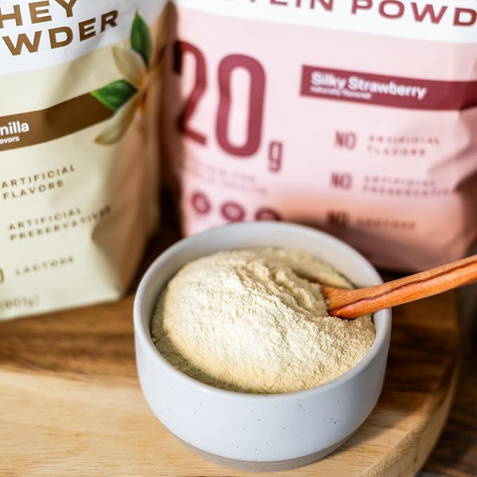 100% Whey Native Protein Powder Silky Strawberry 2 lb Made from Farm Fresh Milk No Artificial Flavors or Preservatives for Muscle Health and Recovery Lactose Free
